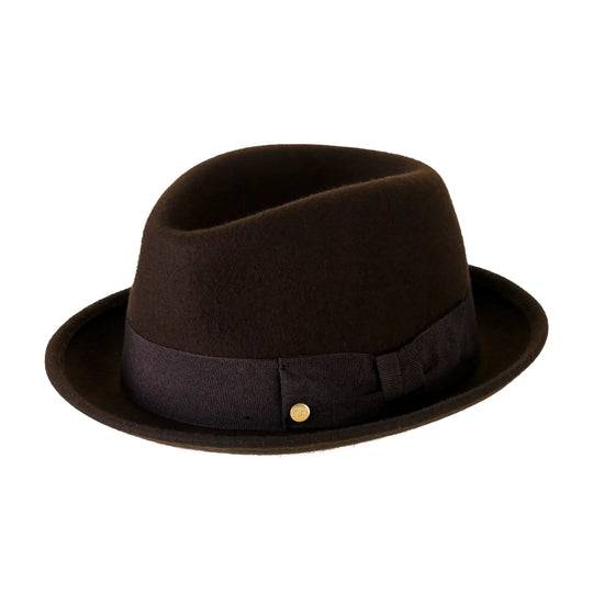 cappello lobbia homburg classico in feltro di lana merinos da uomo color cioccolato fondente foto con vista inclinata sinistra 1 primario nesti