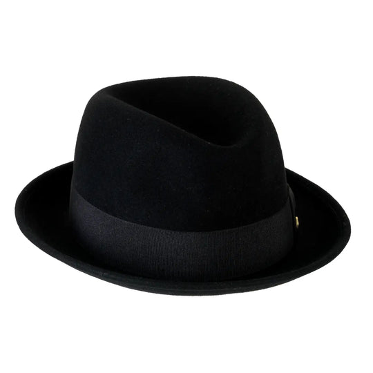 cappello lobbia homburg classico in feltro di lana merinos da uomo color nero onice foto con vista inclinata destra 1 primario nesti