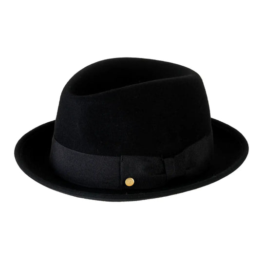 cappello lobbia homburg classico in feltro di lana merinos da uomo color nero onice foto con vista inclinata sinistra primario nesti