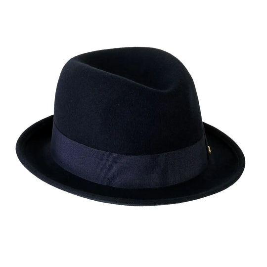 cappello lobbia homburg classico in feltro di lana merinos da uomo color notte profonda foto con vista inclinata destra 1 primario nesti