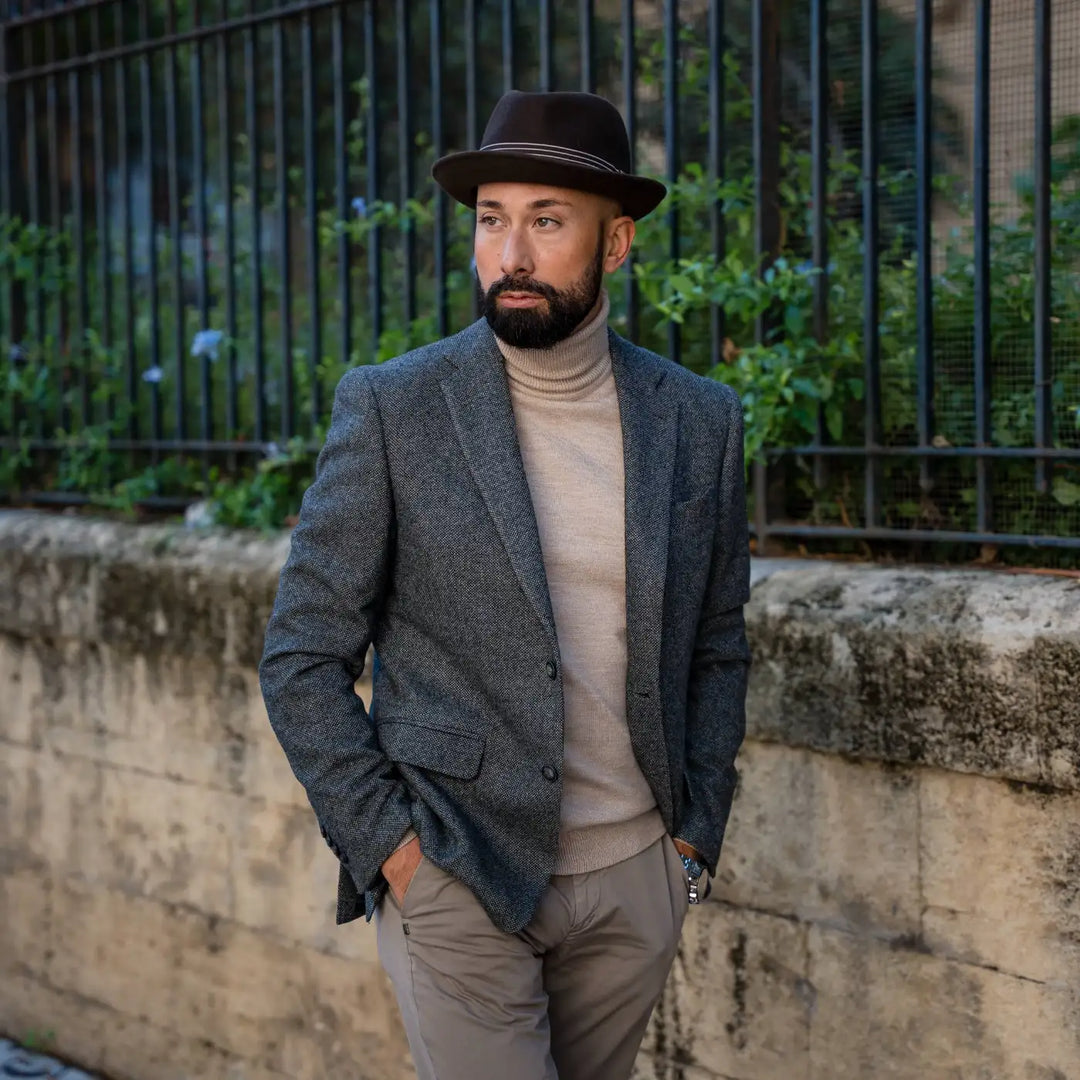 Cappello Lobbia Homburg in Feltro Raso di Lapin con Fodera