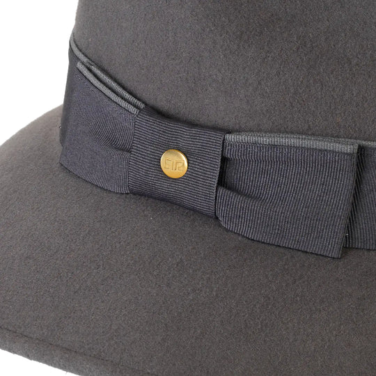 cappello signorile a tesa larga in lana merinos con fiocco da donna color grigio cenere foto con vista dettaglio ravvicinato 1 primario nesti