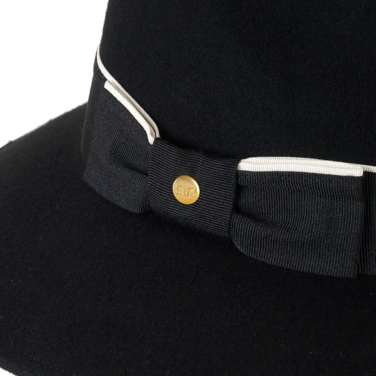 cappello signorile a tesa larga in lana merinos con fiocco da donna color nero onice foto con vista dettaglio ravvicinato 1 primario nesti