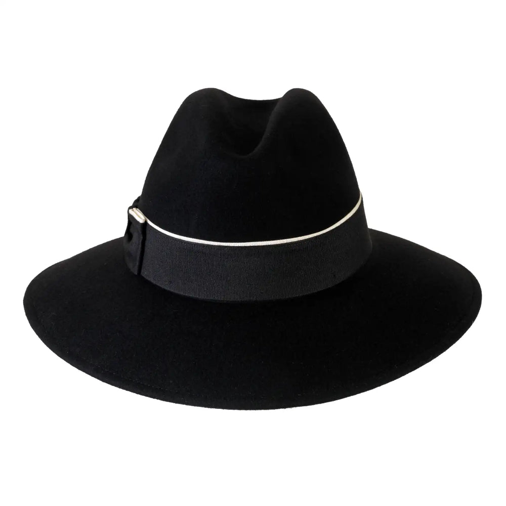 Wide Brim Felt Hat with Velvet Bow