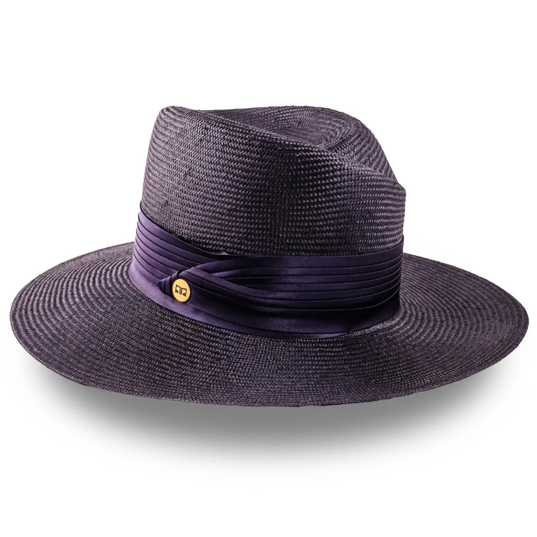 cappello tesa larga elegante in parasisol da donna foto con vista inclinata color blu primario nesti