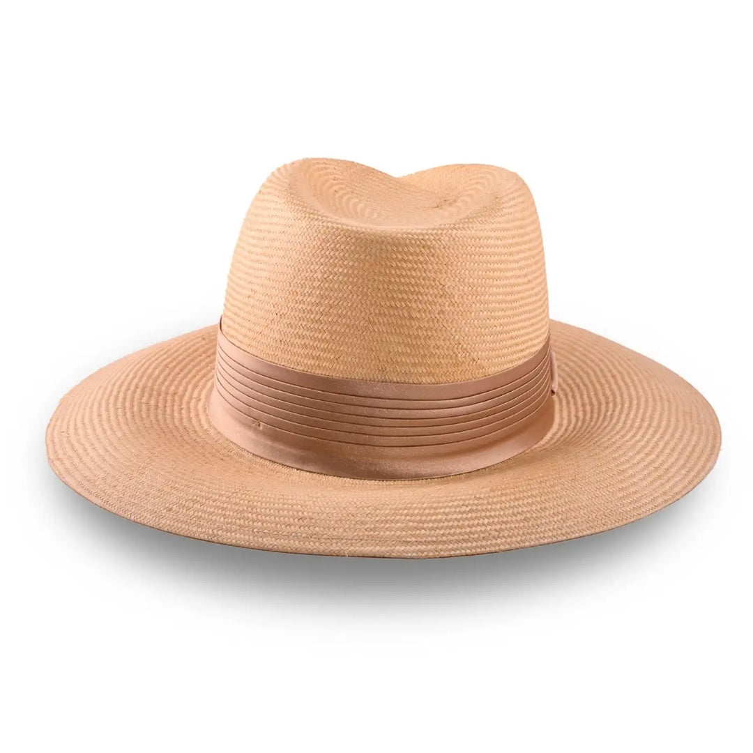 cappello tesa larga elegante in parasisol da donna foto con vista posteriore color beige primario nesti