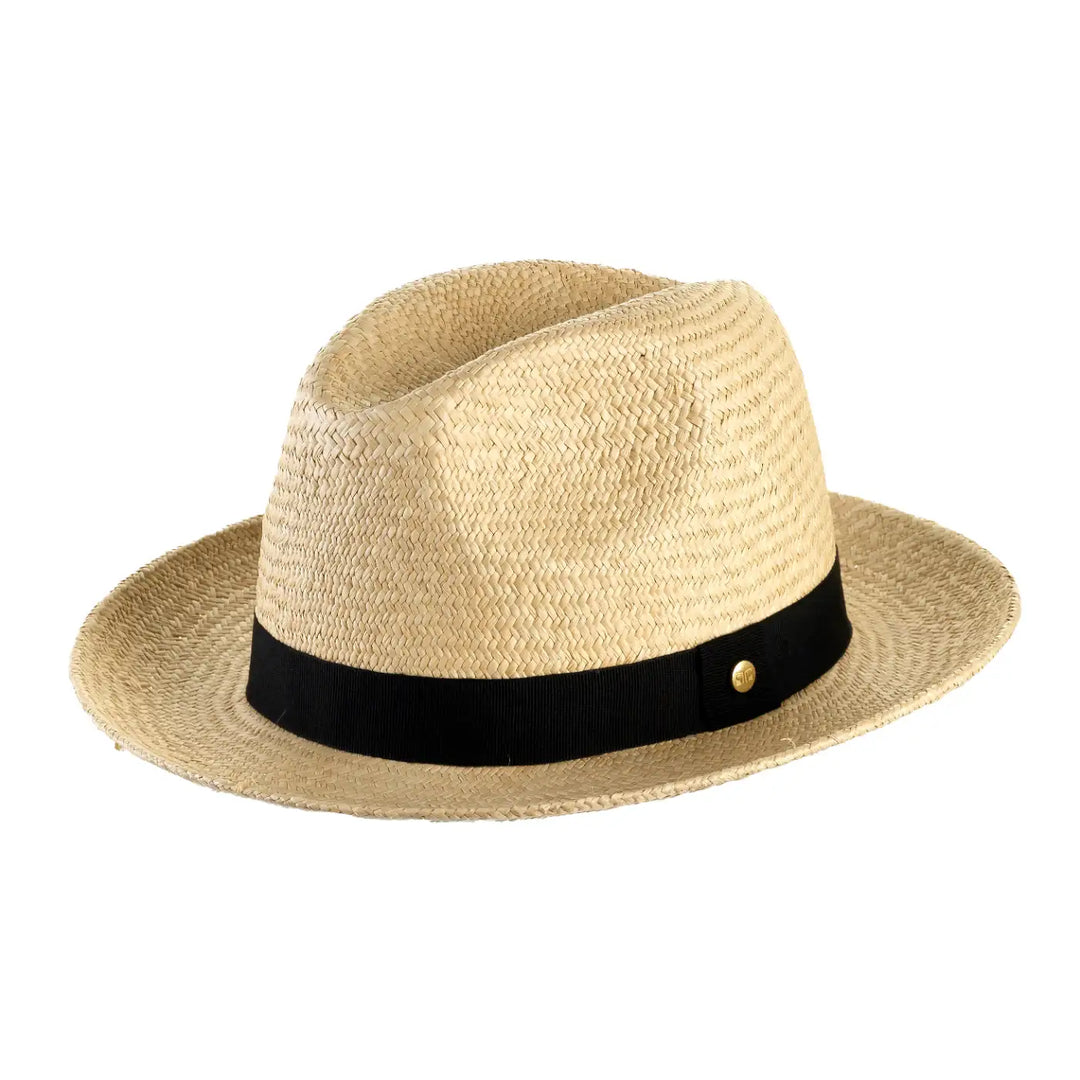 cappello trilby di paglia a tesa media da uomo foto con vista inclinata sinistra color naturale primario nesti