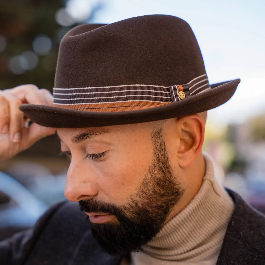 Cappello Lobbia Homburg in Feltro Raso di Lapin con Fodera