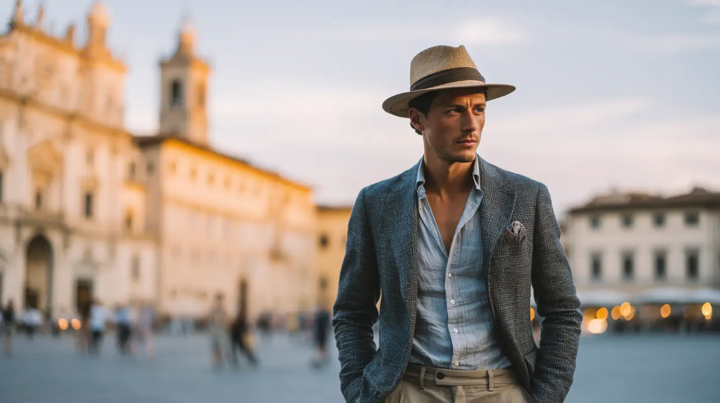 Uomo elegante panama outfit viaggio estivo destinazioni italiane