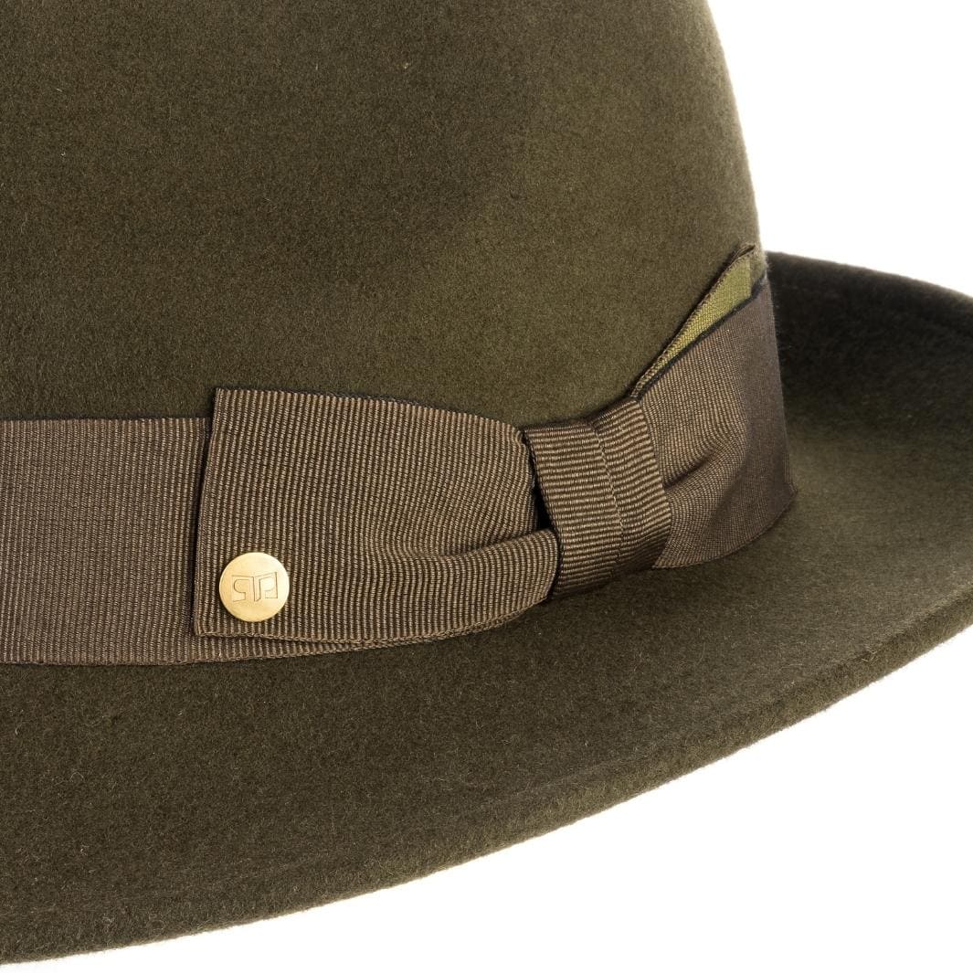 Cappello Fedora Coccos color Verde, in feltro di lana merinos da uomo, foto con vista dettaglio ravvicinato - Primario Nesti