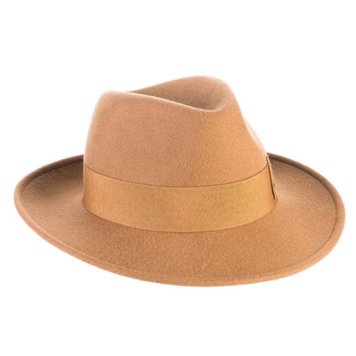 Cappello Fedora Coccos color Nocciola, in feltro di lana merinos da uomo, foto con orientamento laterale - Primario Nesti
