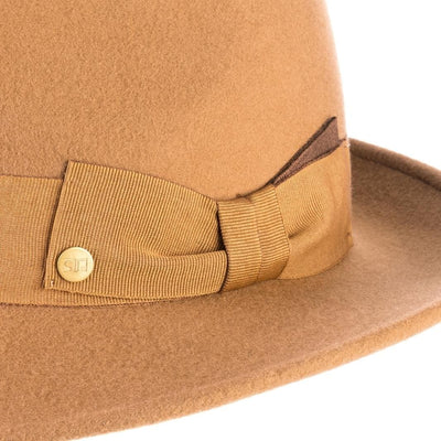 Cappello Fedora Coccos color Nocciola, in feltro di lana merinos da uomo, foto con vista dettaglio ravvicinato - Primario Nesti