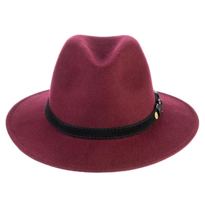 Cappello Fedora Ala Media color Bordeaux, in feltro di lana merinos da uomo, foto con orientamento frontale - Primario Nesti