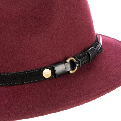 Cappello Fedora Ala Media color Bordeaux, in feltro di lana merinos da uomo, foto con vista dettaglio ravvicinato - Primario Nesti