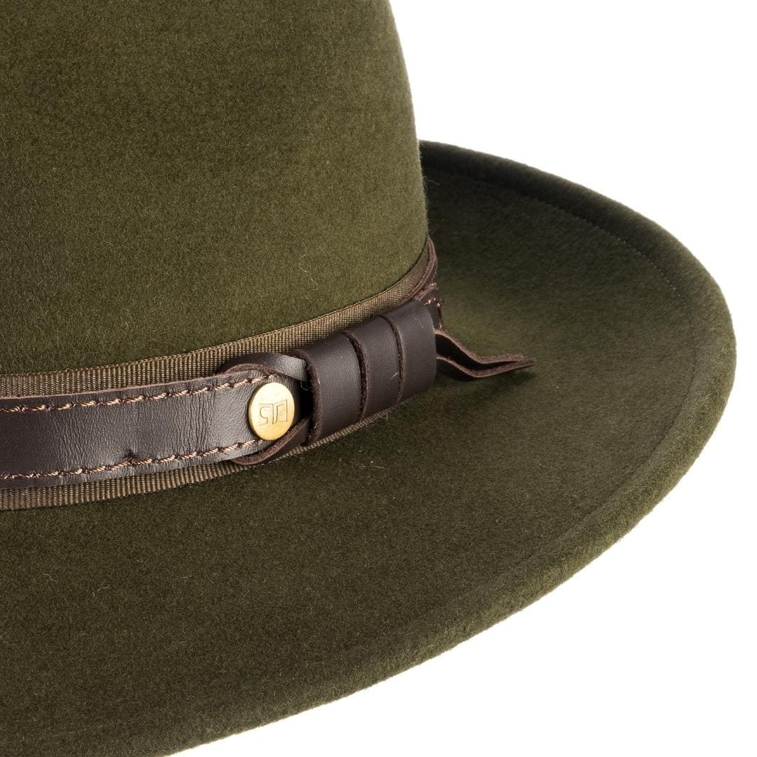 Cappello Fedora Tradizionale color Verde, in feltro antipioggia da uomo, foto con vista dettaglio ravvicinato - Primario Nesti