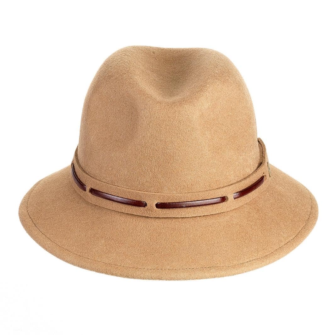 Cappello Fedora Jazz color Sabbia, in feltro di lana merinos da uomo, foto con orientamento frontale - Primario Nesti