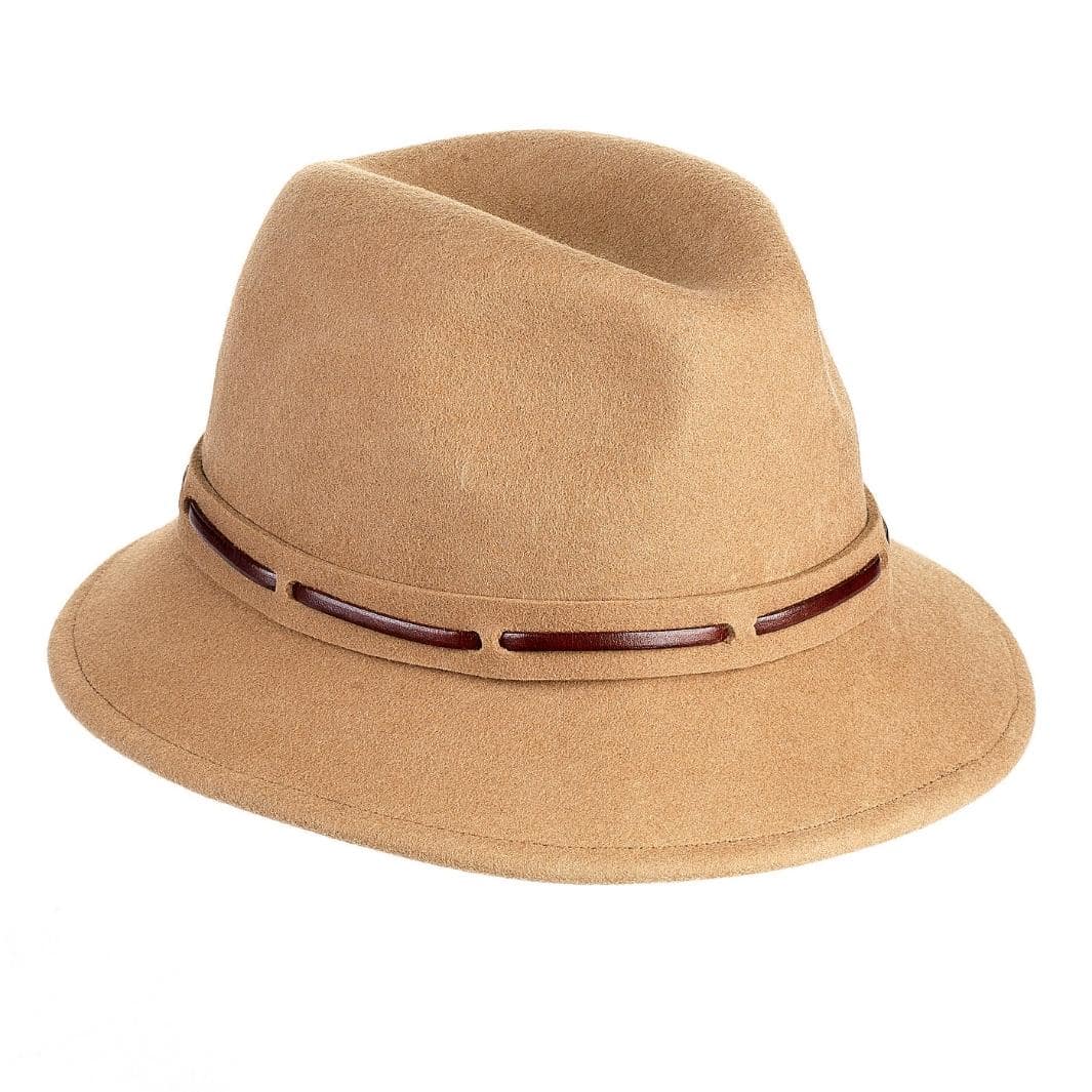 Cappello Fedora Jazz color Sabbia, in feltro di lana merinos da uomo, foto con orientamento laterale - Primario Nesti