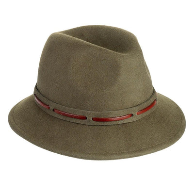 Cappello Fedora Jazz color Verde Oliva, in feltro di lana merinos da uomo, foto con orientamento laterale - Primario Nesti