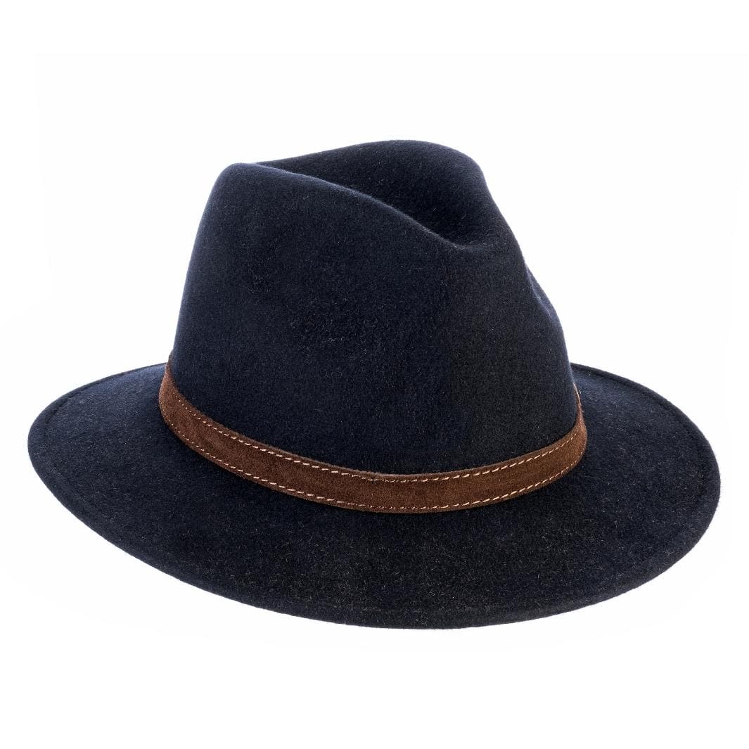 Cappello Fedora Ala Media color Blu, in feltro di lana merinos da uomo, foto con orientamento laterale - Primario Nesti