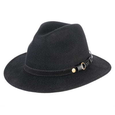 Cappello Fedora Ala Media color Nero, in feltro di lana merinos da uomo, foto con vista inclinata - Primario Nesti