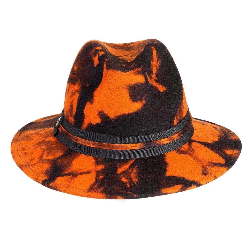 Cappello Fedora Unisex color Arancione, in feltro di lana merinos da uomo, foto con orientamento frontale - Primario Nesti
