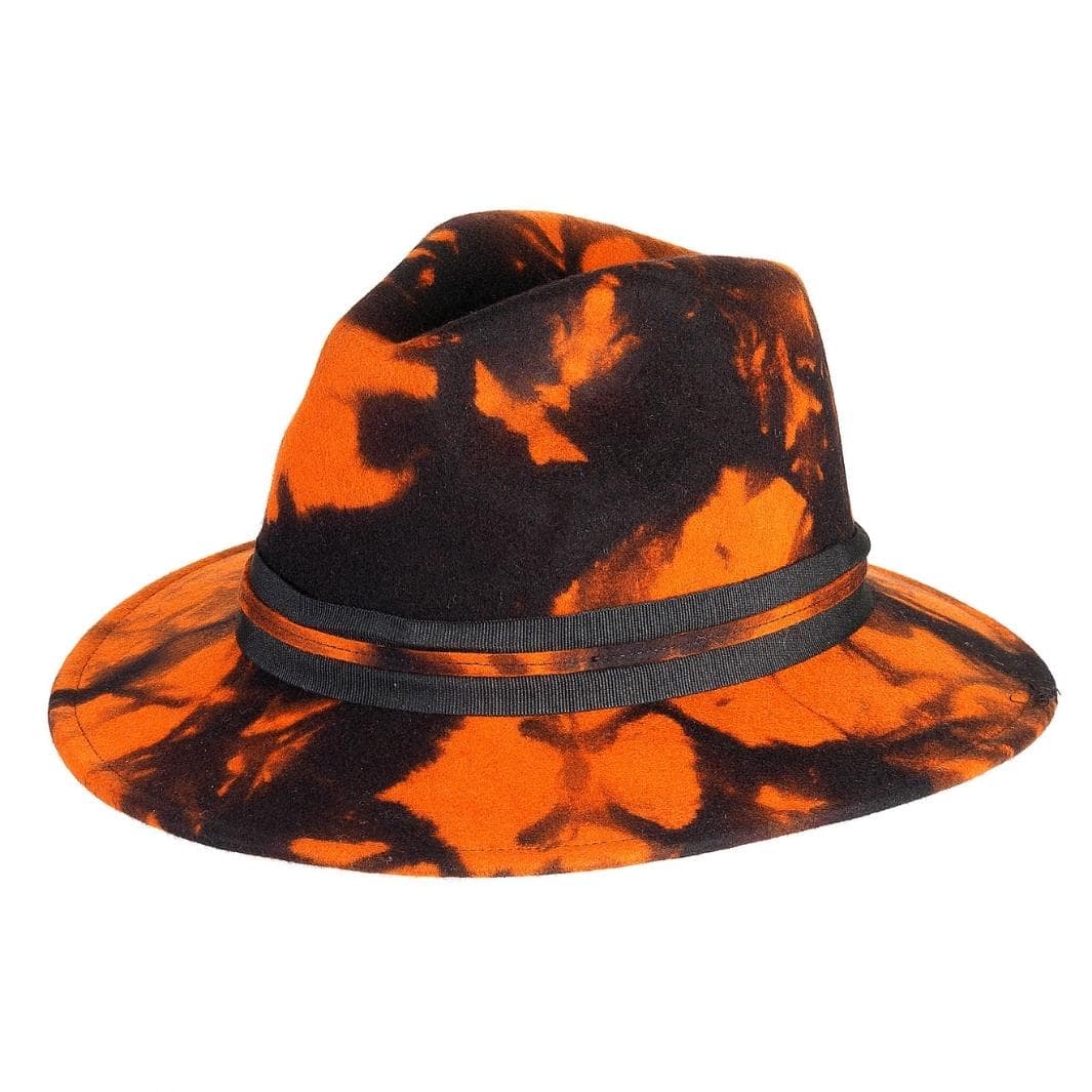 Cappello Fedora Unisex color Arancione, in feltro di lana merinos da uomo, foto con orientamento laterale - Primario Nesti
