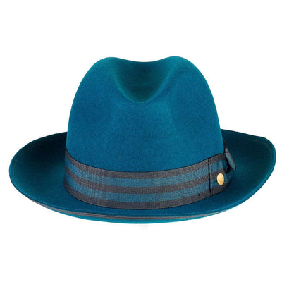 Cappello Trilby Jazz color Blu Cobalto, in feltro di lana merinos da uomo, foto con orientamento frontale - Primario Nesti