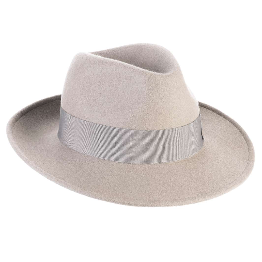 Cappello Fedora Coccos color Grigio, in feltro di lana merinos da uomo, foto con orientamento laterale - Primario Nesti