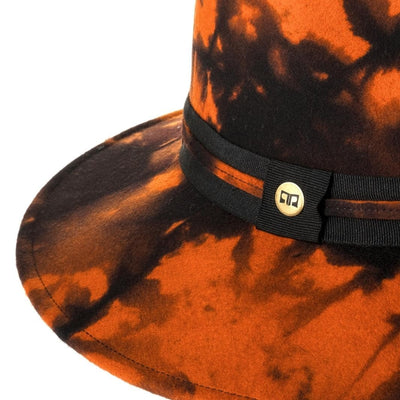 Cappello Fedora Unisex color Arancione, in feltro di lana merinos da uomo, foto con vista dettaglio ravvicinato - Primario Nesti