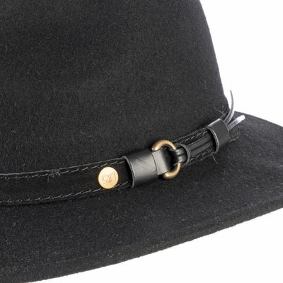 Cappello Fedora Ala Media color Nero, in feltro di lana merinos da uomo, foto con vista dettaglio ravvicinato - Primario Nesti