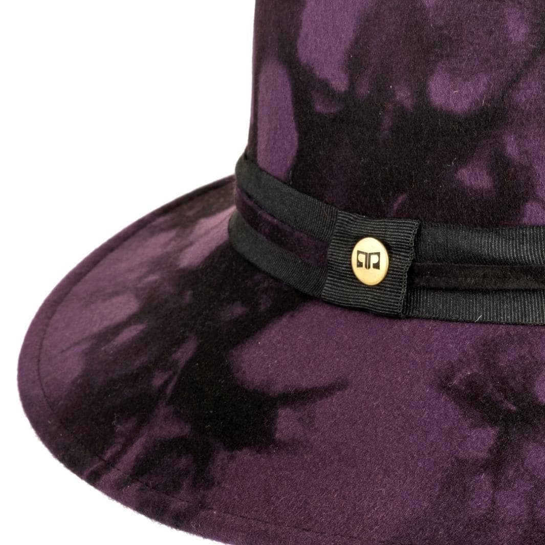 Cappello Fedora Unisex color Viola, in feltro di lana merinos da uomo, foto con vista dettaglio ravvicinato - Primario Nesti