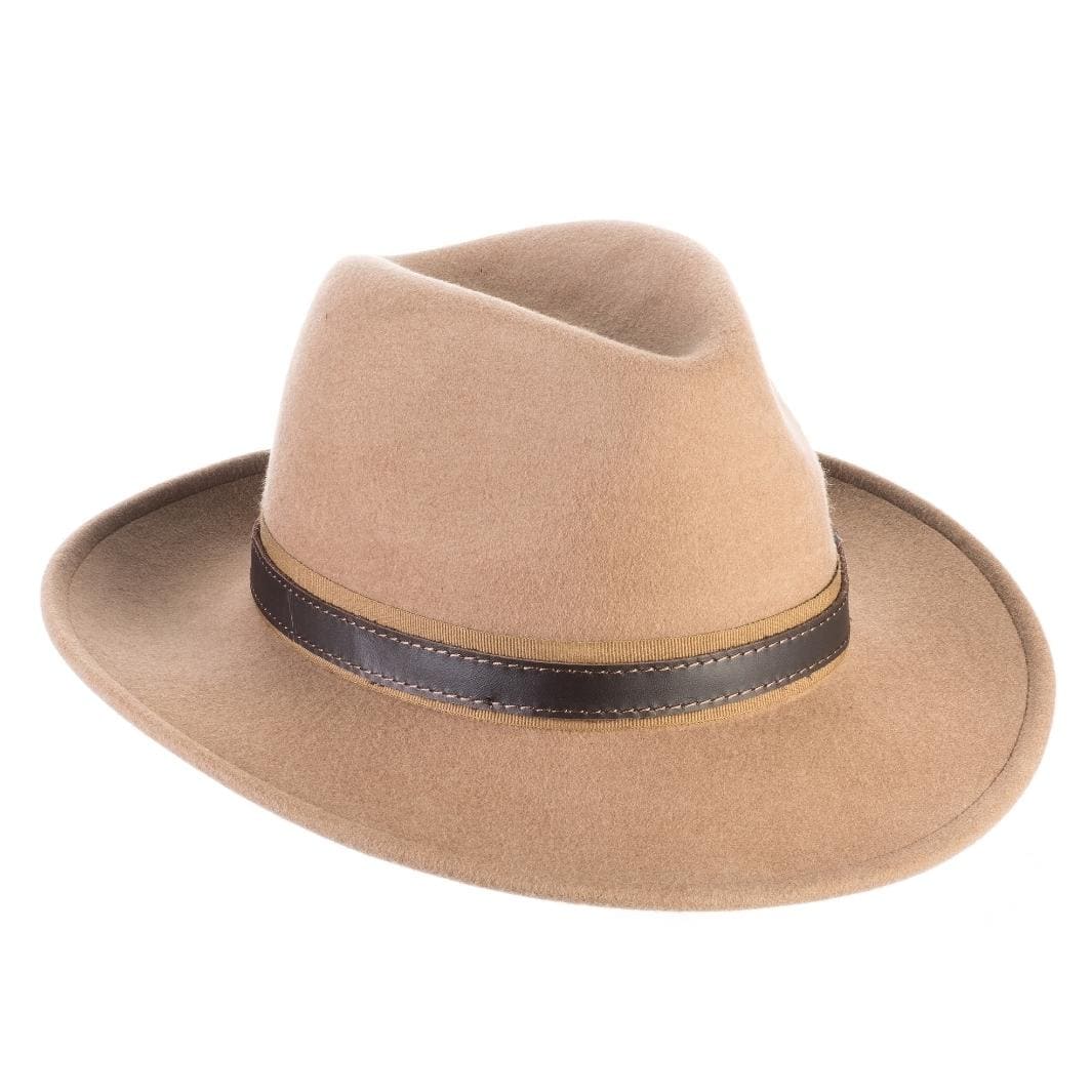 Cappello Fedora Tradizionale color Sabbia, in feltro antipioggia da uomo, foto con orientamento laterale - Primario Nesti