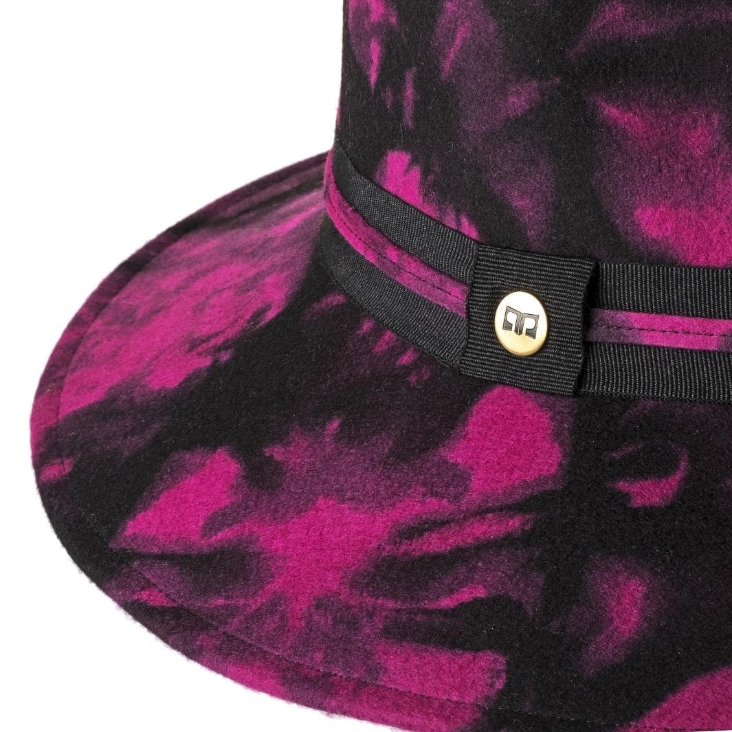 Cappello Fedora Unisex color Fucsia, in feltro di lana merinos da uomo, foto con vista dettaglio ravvicinato - Primario Nesti