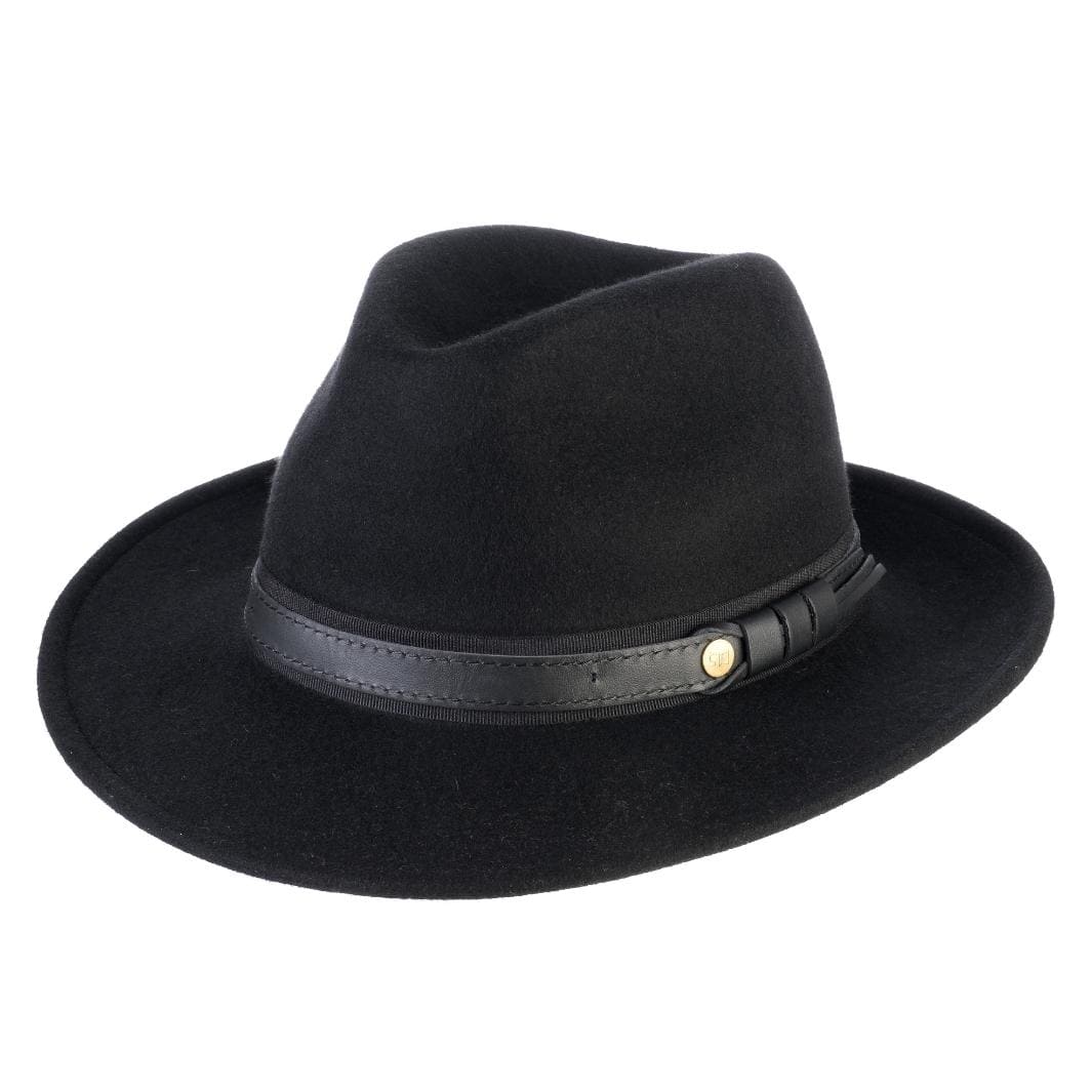 Cappello Fedora Tradizionale color Nero, in feltro antipioggia da uomo, foto con vista inclinata - Primario Nesti