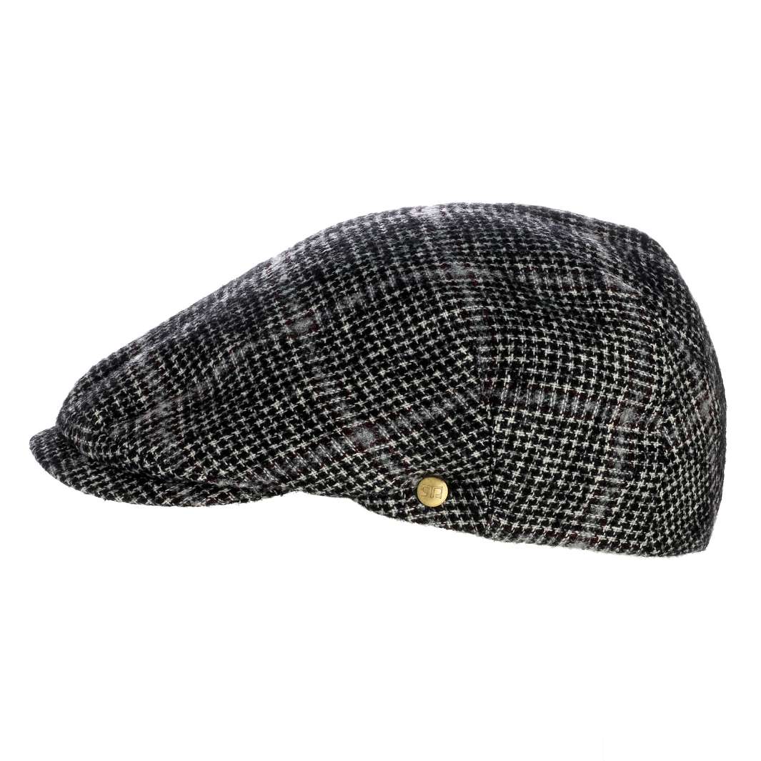 Cappello Coppola Pied de Poule color Nero, in lana vergine, foto con orientamento laterale - Primario Nesti