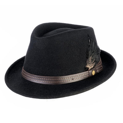 Cappello Trilby Classico color Nero, in feltro di lana merinos da uomo, foto con vista inclinata - Primario Nesti