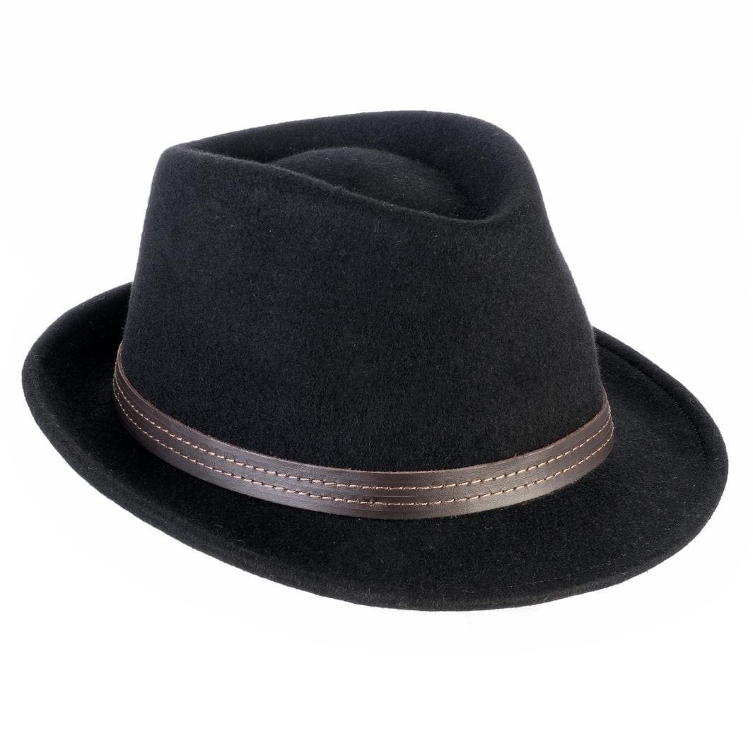Cappello Trilby Classico color Nero, in feltro di lana merinos da uomo, foto con orientamento laterale - Primario Nesti
