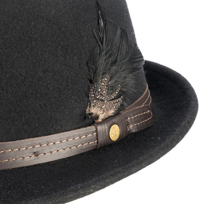 Cappello Trilby Classico color Nero, in feltro di lana merinos da uomo, foto con vista dettaglio ravvicinato - Primario Nesti