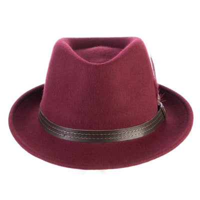 Cappello Trilby Classico color Bordeaux, in feltro di lana merinos da uomo, foto con orientamento frontale - Primario Nesti