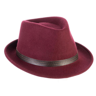 Cappello Trilby Classico color Bordeaux, in feltro di lana merinos da uomo, foto con orientamento laterale - Primario Nesti