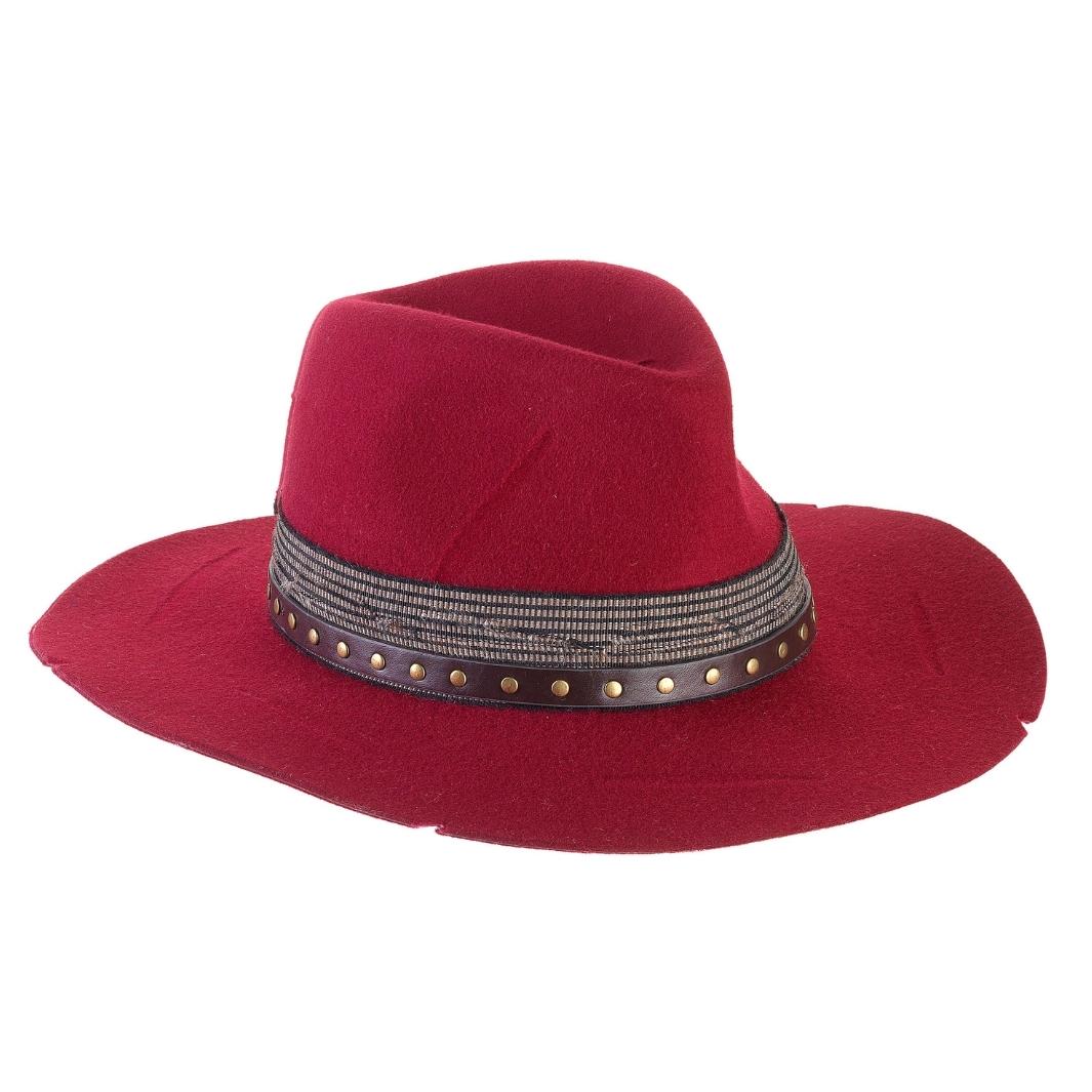 Cappello Country Deluxe color Rosso Scuro, in feltro antipioggia da uomo, foto con orientamento laterale - Primario Nesti