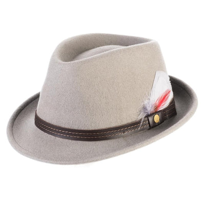 Cappello Trilby Classico color Grigio, in feltro di lana merinos da uomo, foto con vista inclinata - Primario Nesti