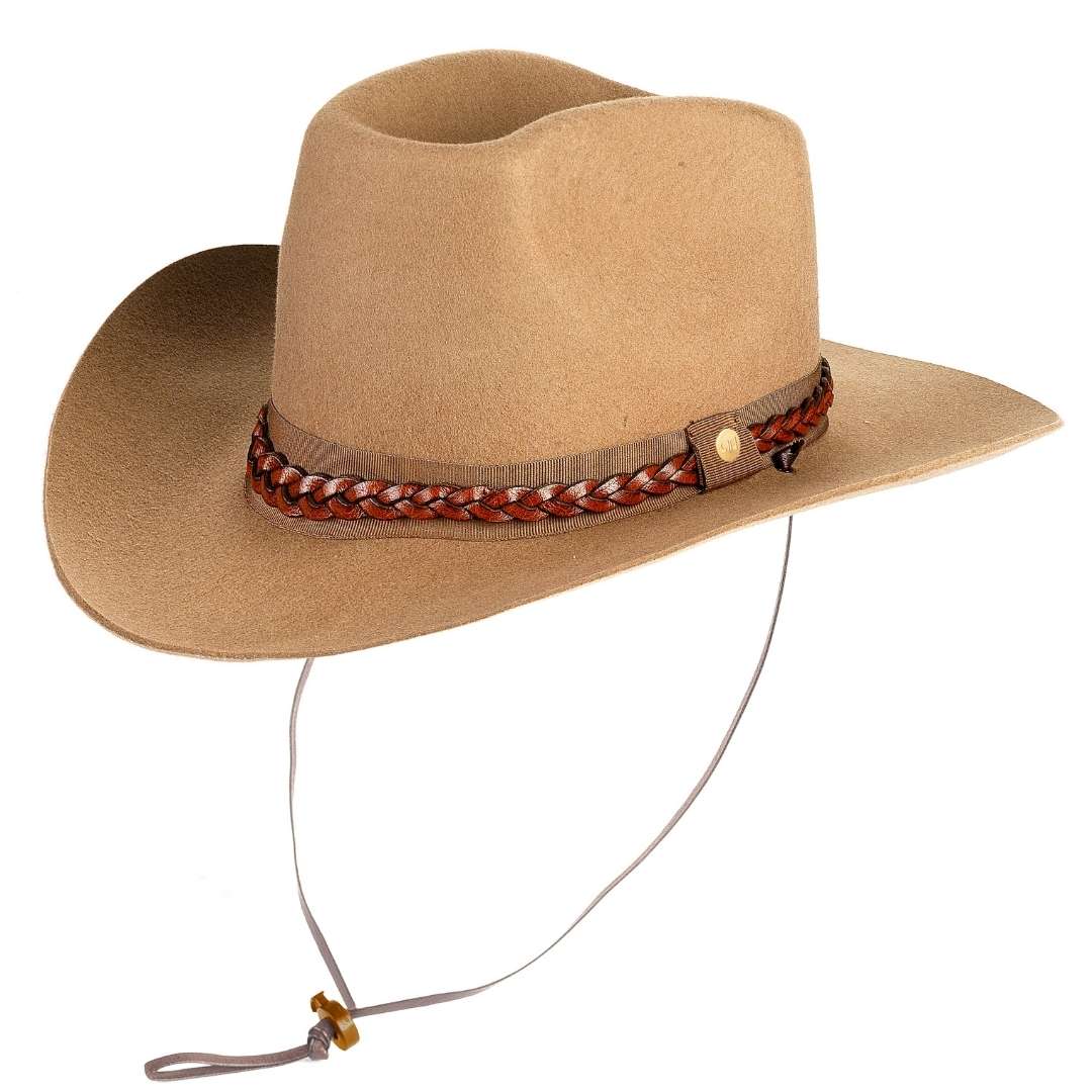 Cappello Cowboy Classico color Sabbia, in feltro antipioggia da uomo, foto con vista inclinata - Primario Nesti