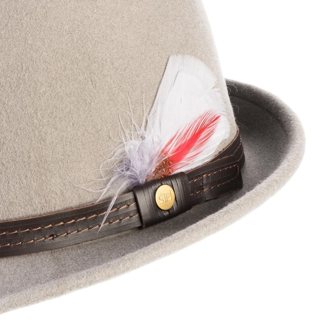 Cappello Trilby Classico color Grigio, in feltro di lana merinos da uomo, foto con vista dettaglio ravvicinato - Primario Nesti