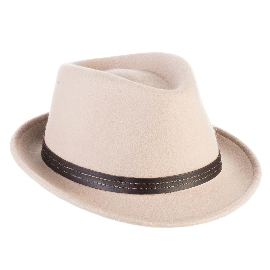 Cappello Trilby Classico color Beige, in feltro di lana merinos da uomo, foto con orientamento laterale - Primario Nesti
