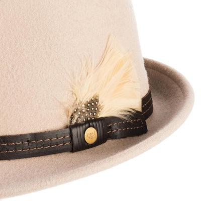 Cappello Trilby Classico color Beige, in feltro di lana merinos da uomo, foto con vista dettaglio ravvicinato - Primario Nesti