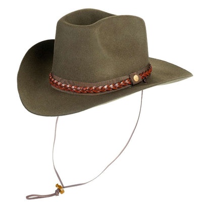 Cappello Cowboy Classico color Verde Oliva, in feltro antipioggia da uomo, foto con vista inclinata - Primario Nesti