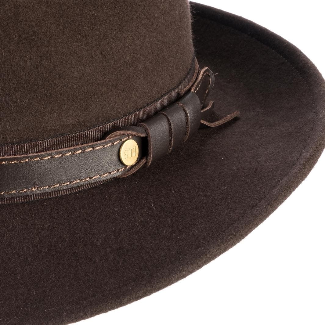 Cappello Fedora Tradizionale color Marrone, in feltro antipioggia da uomo, foto con vista dettaglio ravvicinato - Primario Nesti
