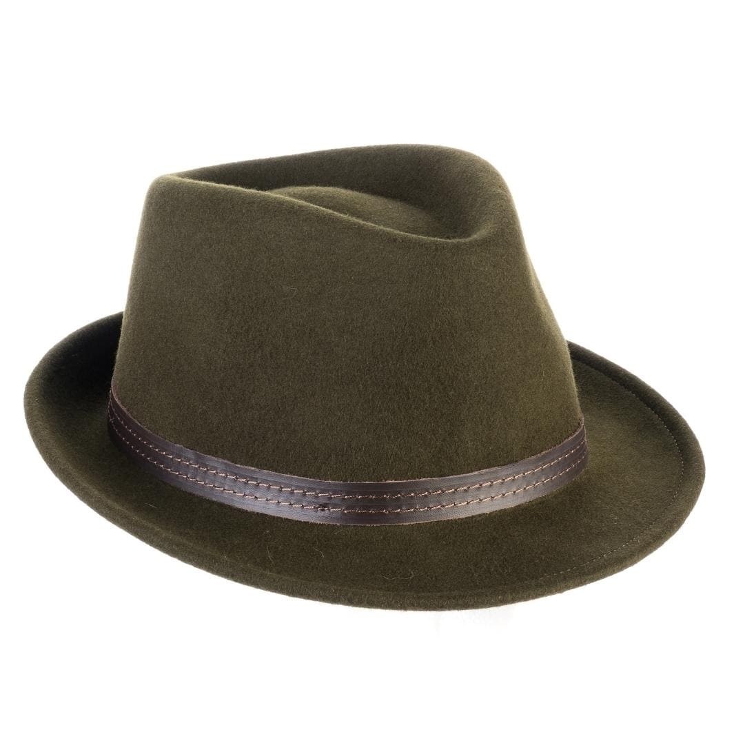 Cappello Trilby Classico color Verde, in feltro di lana merinos da uomo, foto con orientamento laterale - Primario Nesti