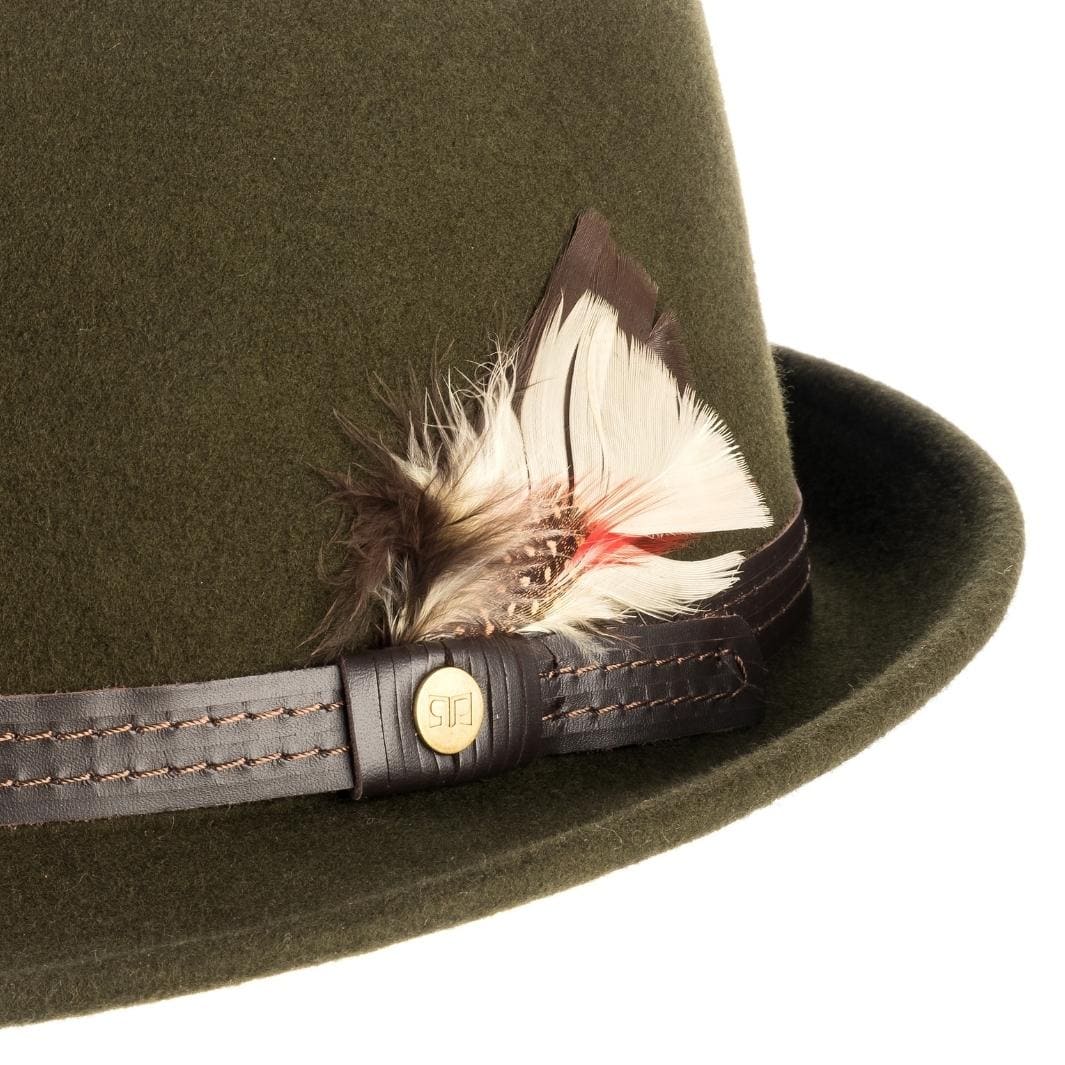 Cappello Trilby Classico color Verde, in feltro di lana merinos da uomo, foto con vista dettaglio ravvicinato - Primario Nesti
